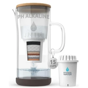 pH Restore Glass Alkaline Water Pitcher - Long Lasting Water Filter Pitcher with Multi-Stage Filtration System - Glass Water Jug