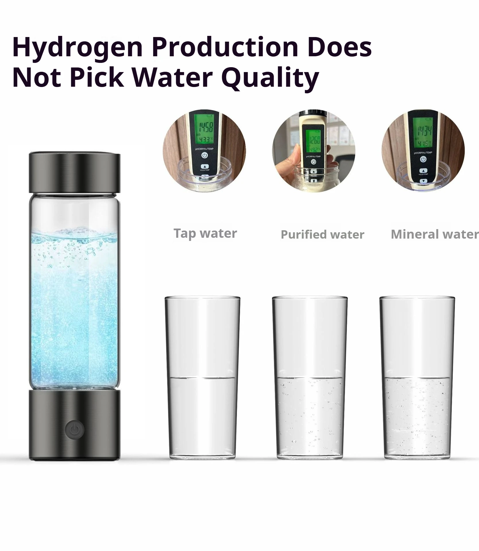 Hydrogen Water Bottle,Portable Hydrogen Water Generator Machine, Improve Water in 3 Minutes Quick Electrolysis Suitable for Home - Image 2