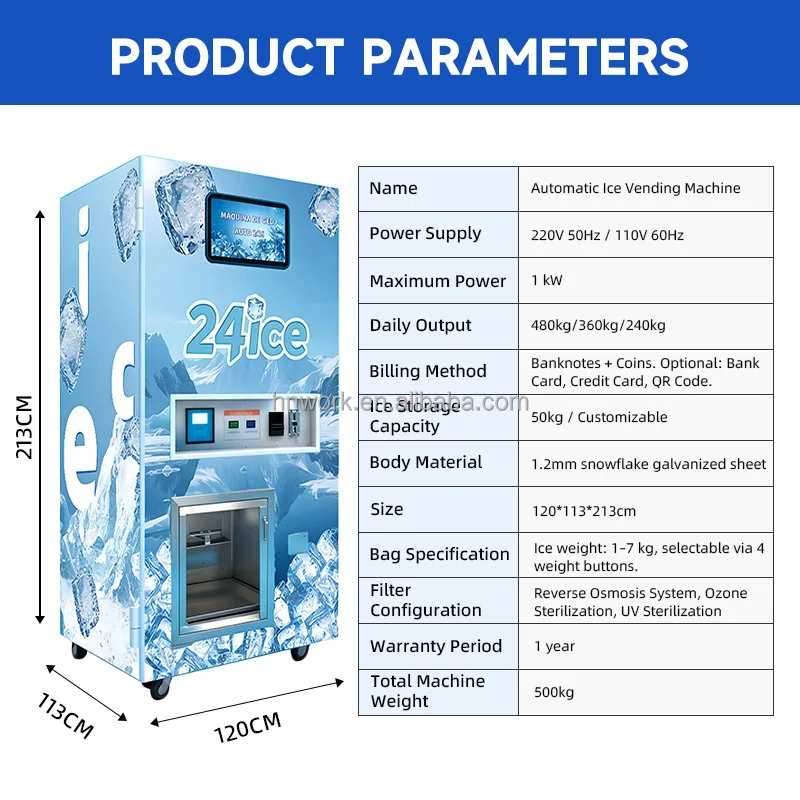 Direct Coin and Banknote Payment System Equipped with RO Water Filtration Fully Automatic Block Ice Vending Machine - Image 2